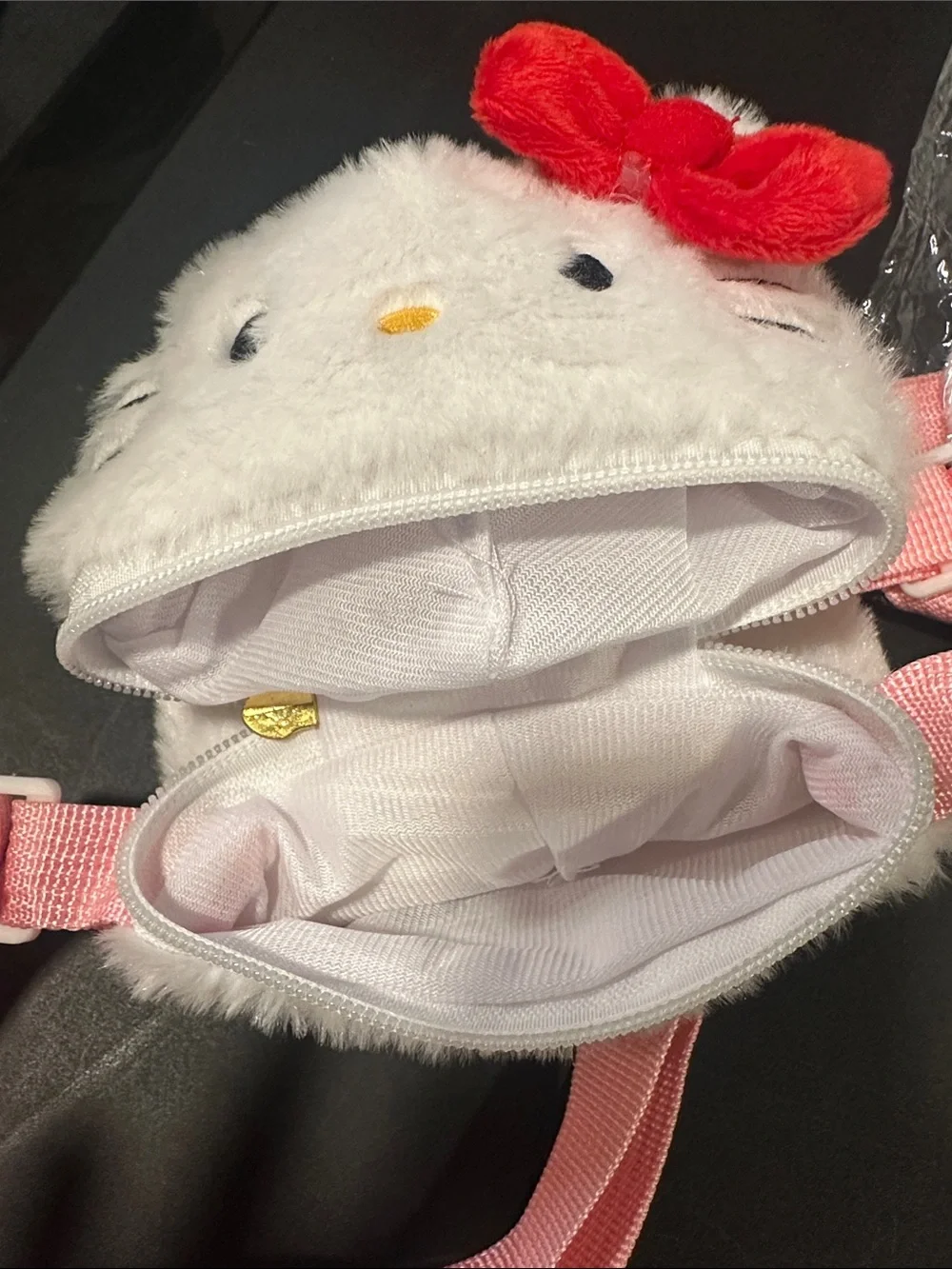 Hello Kitty Style White Plush Crossbody Bag for Kids with Pink Strap